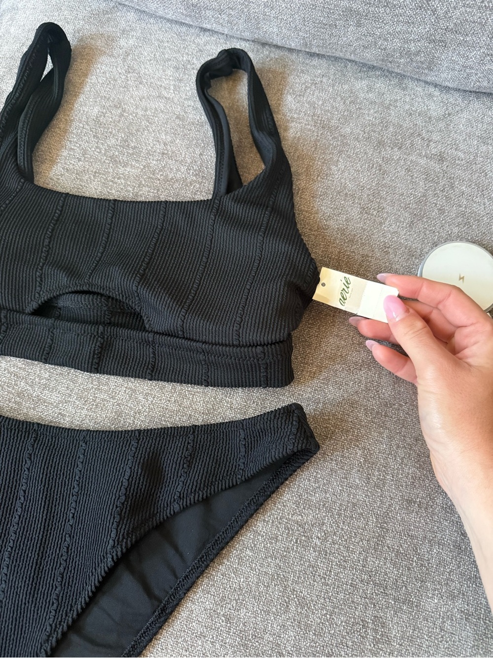 aerie Black Textured Two-Piece Bikini Set - Picture 3 of 5